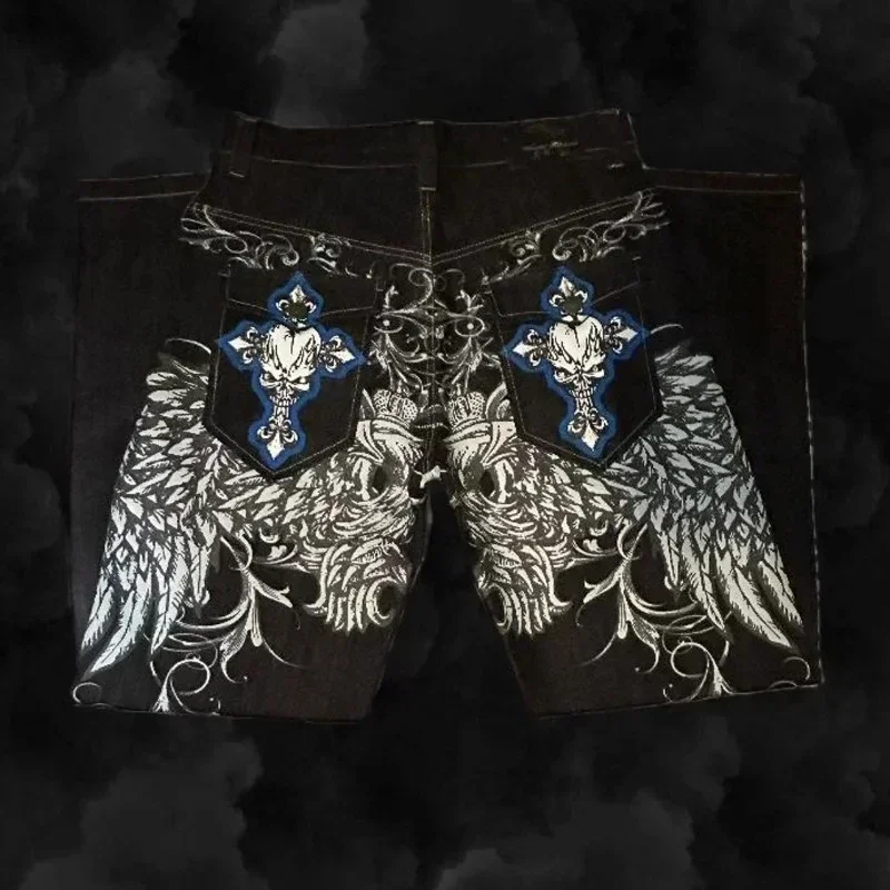 الأمريكية الرجعية الجديدة Y2K الأزرق يعكس بروكلين الطابق السفلي الجينز للرجال والنساء Harajuku القوطية سراويل جينز لملابس الشارع