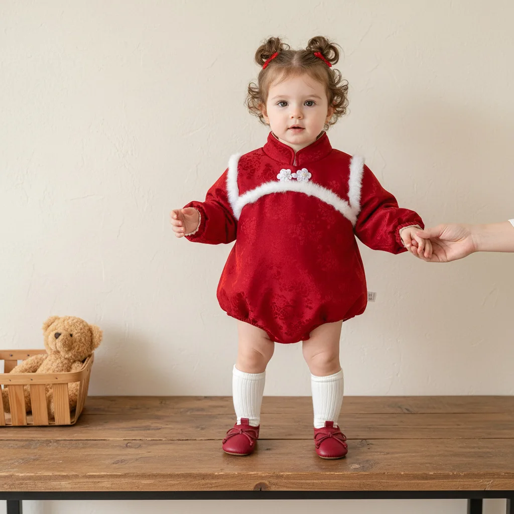 

Одежда для пердежа 2025 года, зимняя детская одежда, одежда Cheongsam в китайском стиле с треугольными ползаниями, женский детский комбинезон, торжественное платье