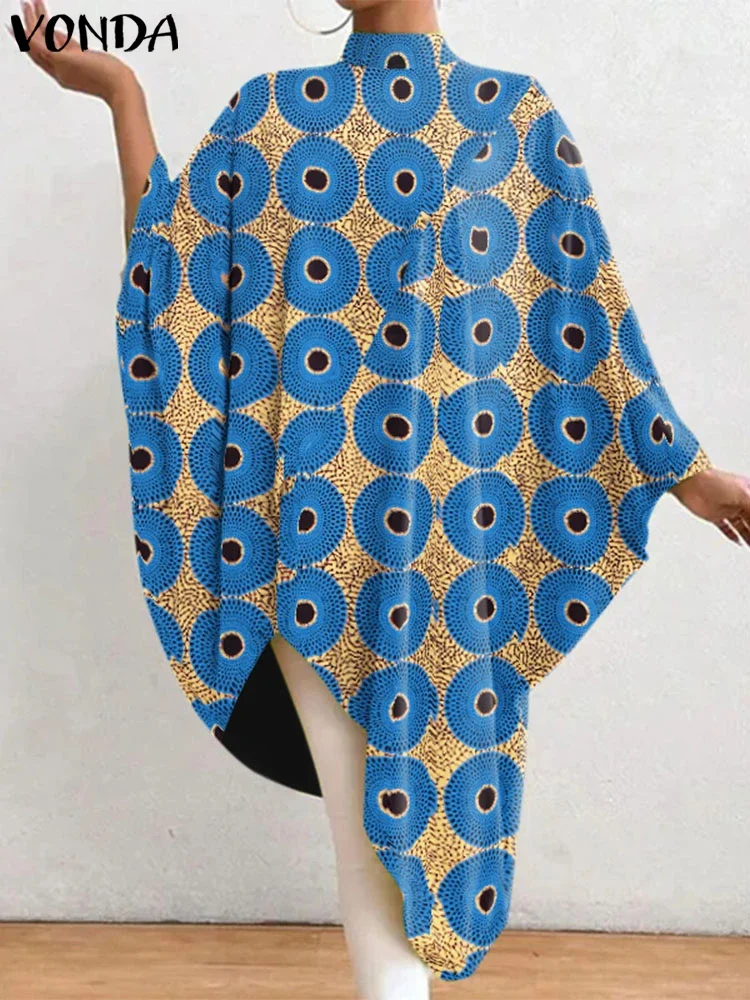 PLUS ขนาด 5XL VONDA 2025 ฤดูร้อนผู้หญิงชุดยาว VINTAGE พิมพ์ไม่สม่ําเสมอ Sundress แขนค้างคาวชุดหลวมพรรค Robe ...