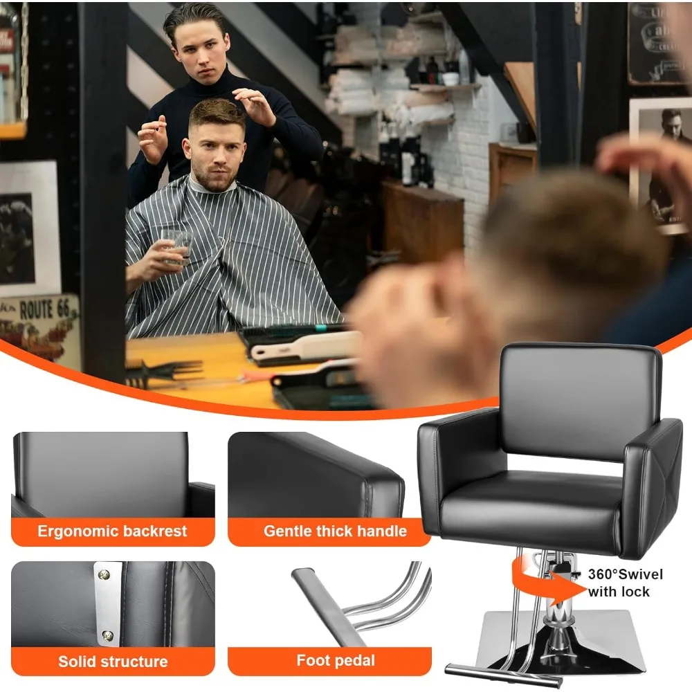 كرسي صالون هيدروليكي عالي التحمل - أسود، ارتفاع قابل للتعديل، دوران 360 درجة، يدعم 300 رطل - مثالي لمصففي الشعر والحلاقين #5