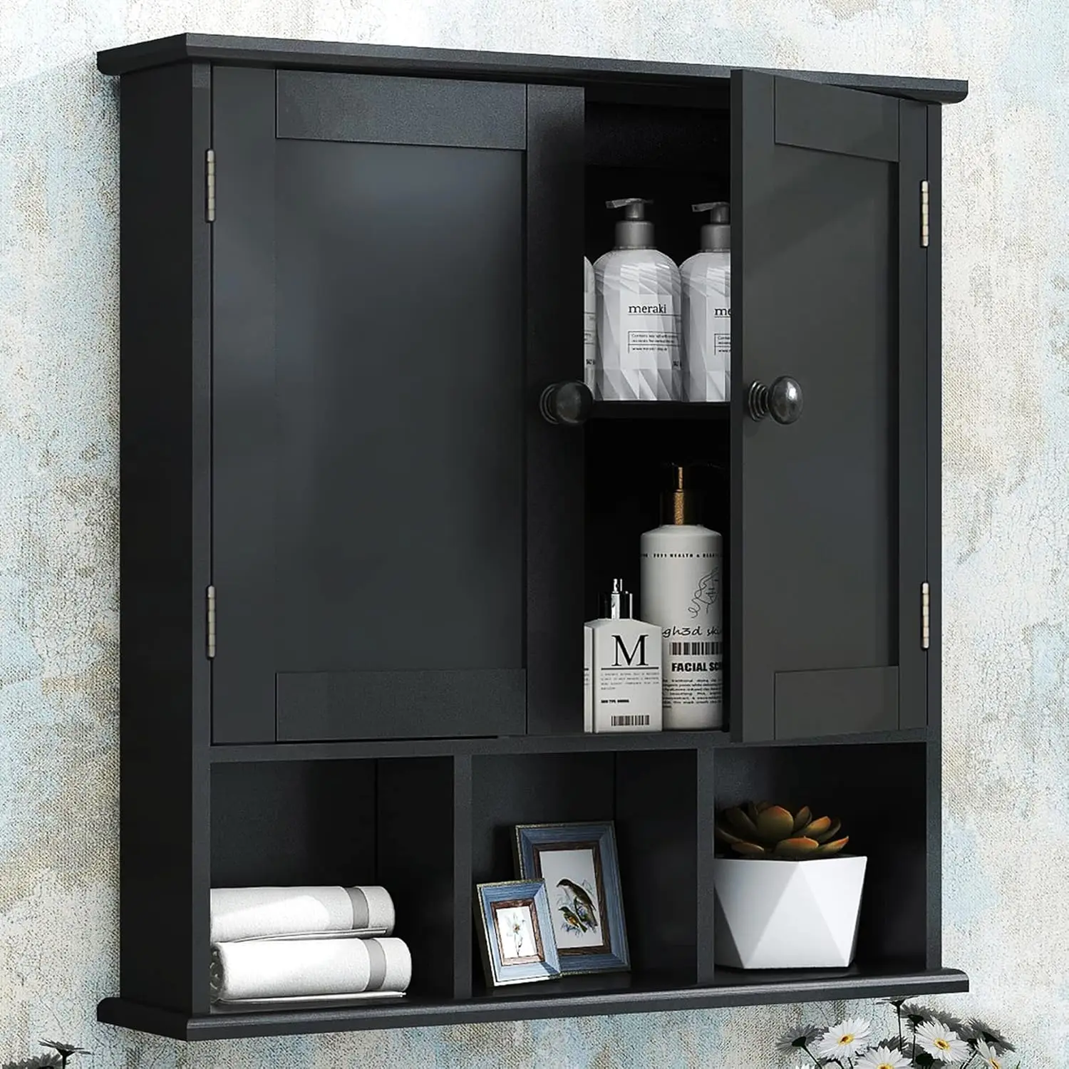 

Black Bathroom Wall Cabinet 2 Door Adjustable The Toilet Storage Bathroom Cabinet Wall Cabinets for Bathroom Laundry