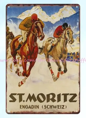 1954 Switzerland Horse Racing St. Moritz Engadin Winter Sport metal tin sign