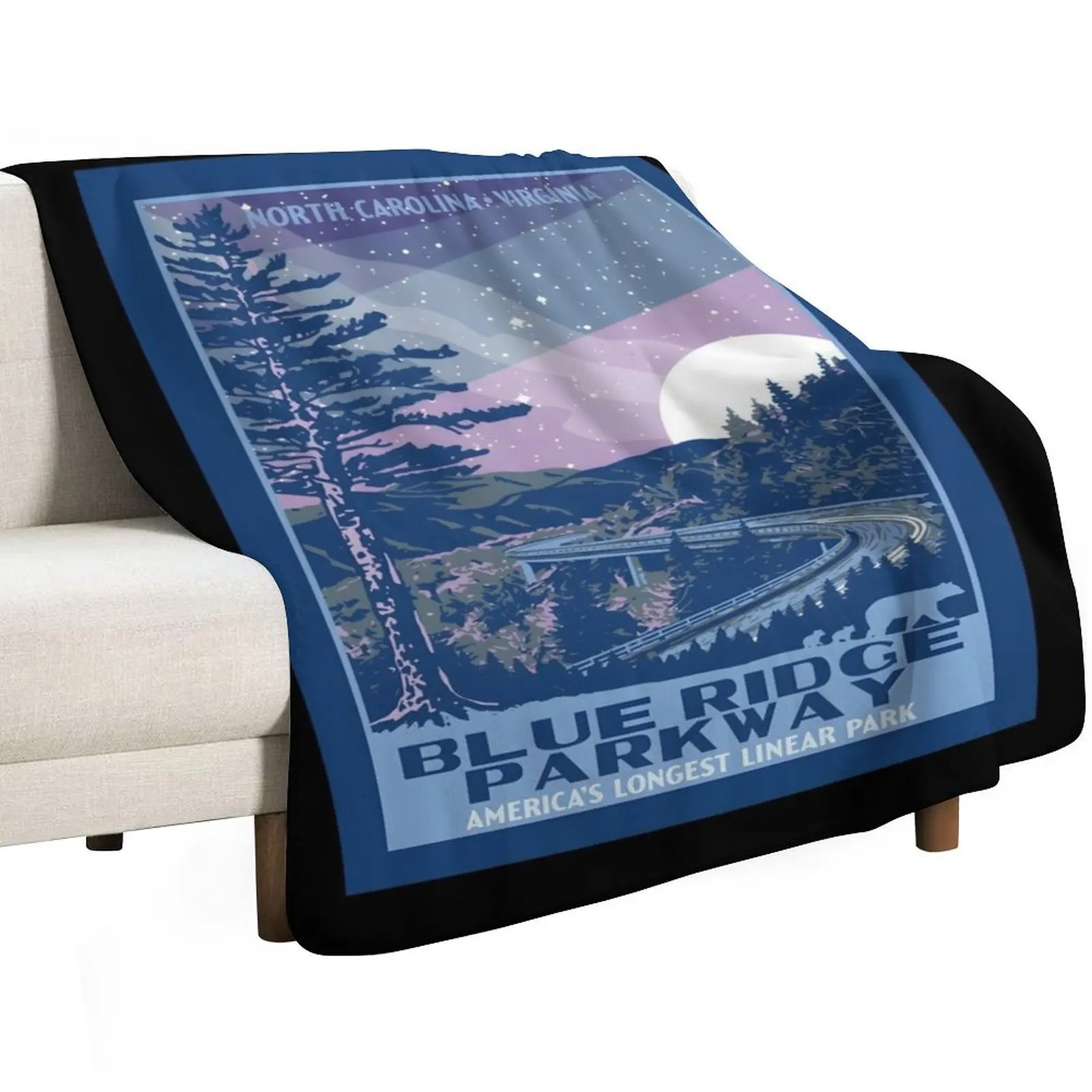 Blue Ridge Parkway Original Wpa Style National Park\t Throw Blanket Soft Big Nap Loose Hairy Blankets