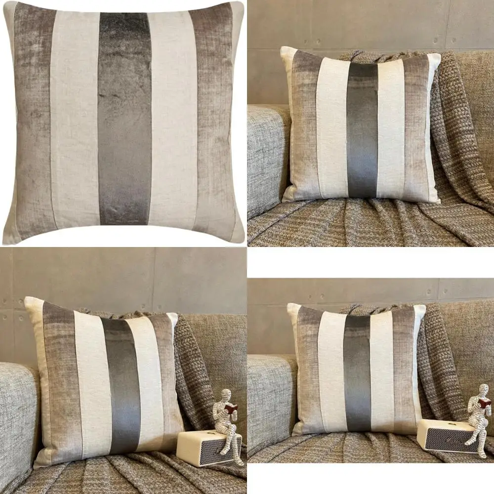 

Modern Velvet Patchwork Throw Pillow Covers 24x24 | Grey Cushion Cases for Contemporary Home Decor