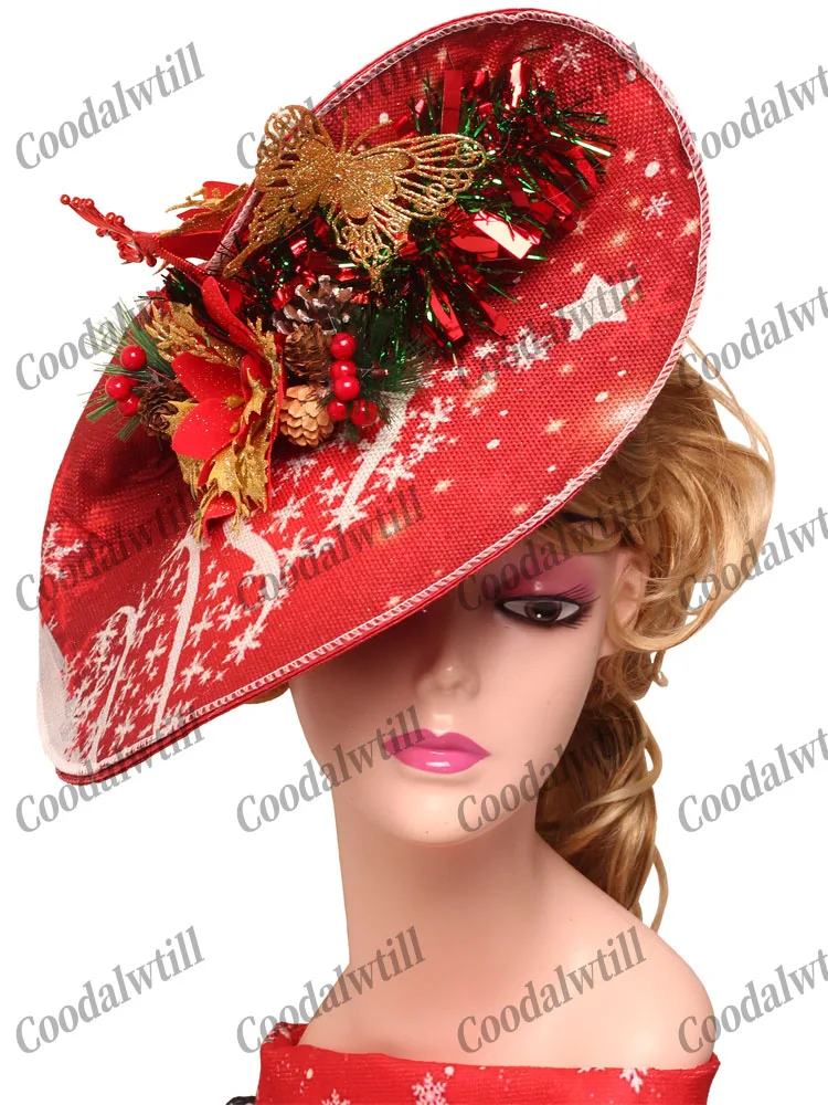 

Women Red Christmas Fascinator Hat With Pineapple Decoration Ladies New Year Wedding Headwear Women Party Cocktail Headpieces