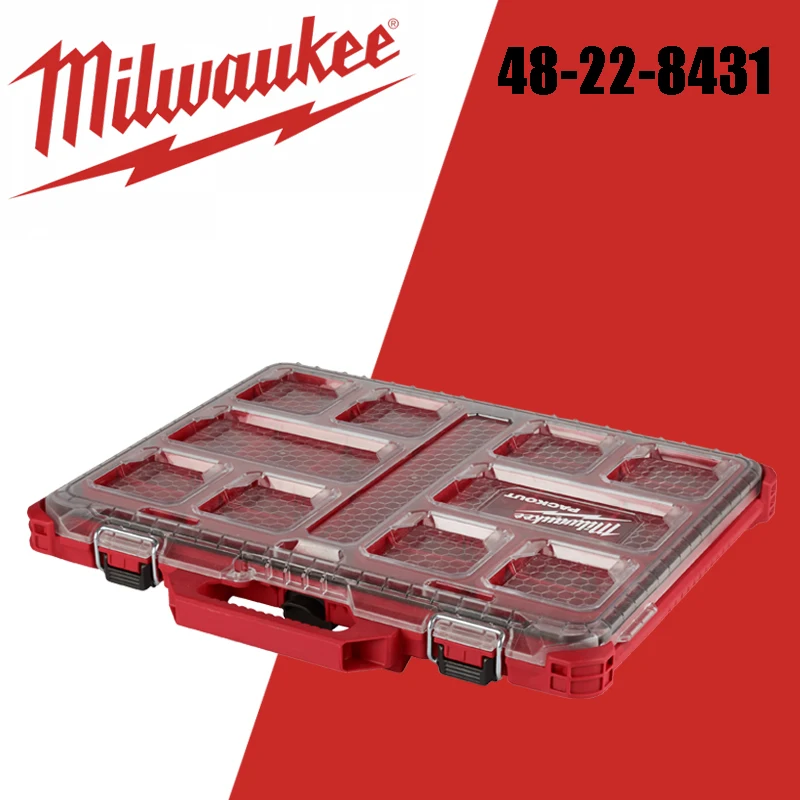 Milwaukee 48-22-8431 10-Compartment Durable PACKOUT Low-Profile Portable Stackable Tool Box