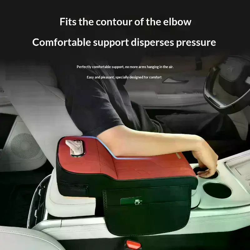 Reposabrazos Universal para Coche con Almohadilla Elevadora, Caja de Almacenamiento de Tejido de Borreguito con Soporte Lateral para Tarjetas/Bolsa de Almacenamiento