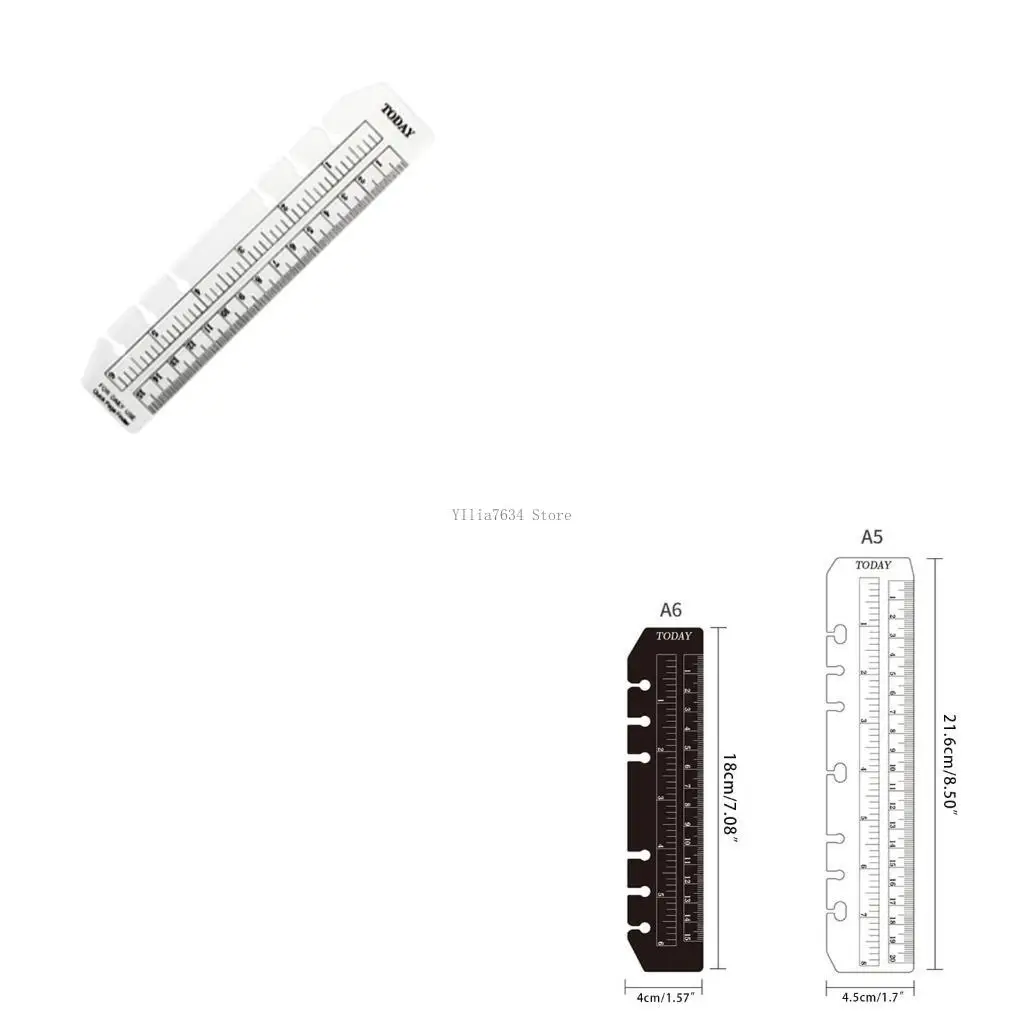 2Pcs Black/Clear Plastic Page Marker Pagefinder Measuring Ruler for A5 Size 6-Hole Binder Notebook for Students