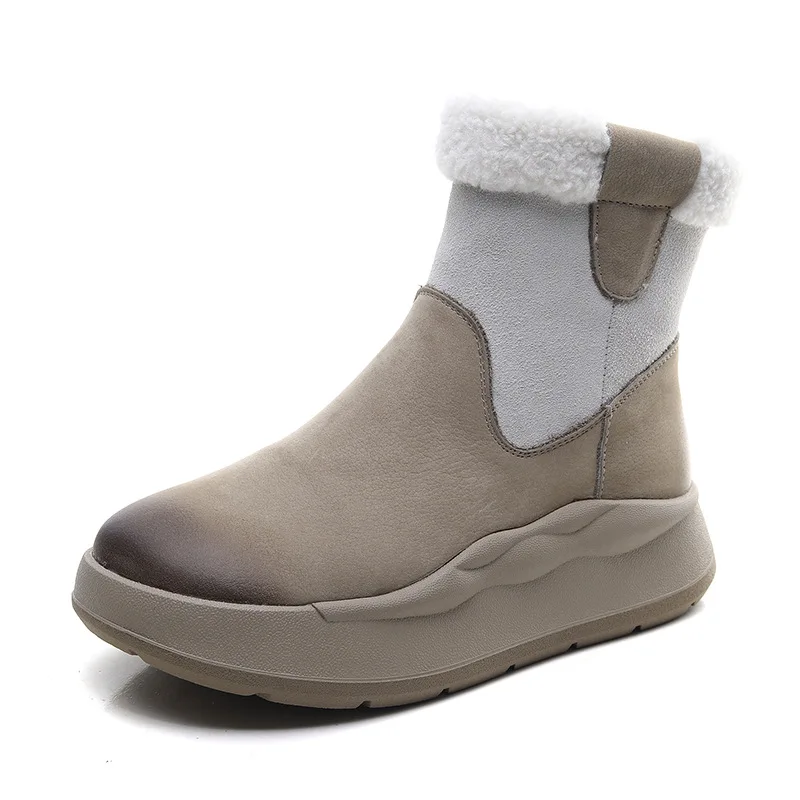 

GKTINOO 2025 Winter New Genuine Leather Thick Soled Wool Warm Short Boots Women Platform Side Zipper Snow Boots