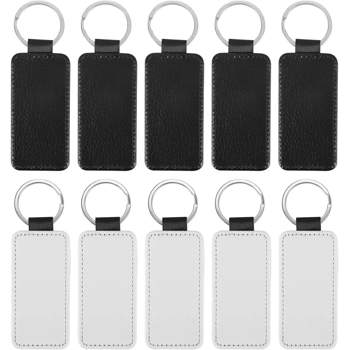 New 10Pcs Leather Keychain Blank Rectangle MDF Keychain Sublimation Heat Transfer Keychain Kit Jewelry Making