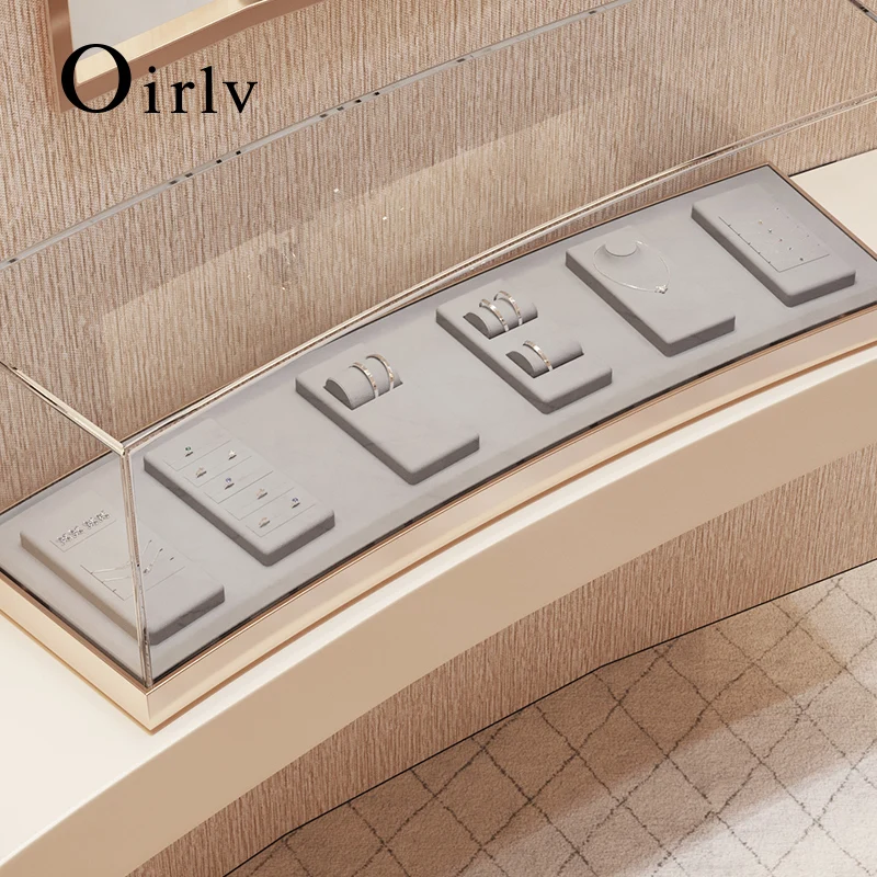 Oirlv Light Grey Microfiber Jewelry Display Set for Earring Ring Necklace Bangle Shop Trays Counter Jewelry Display Props