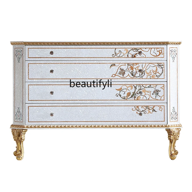 French Luxury Solid Wood Chest of Drawers Living Room European Style Villa Wall Storage Chest of Drawers