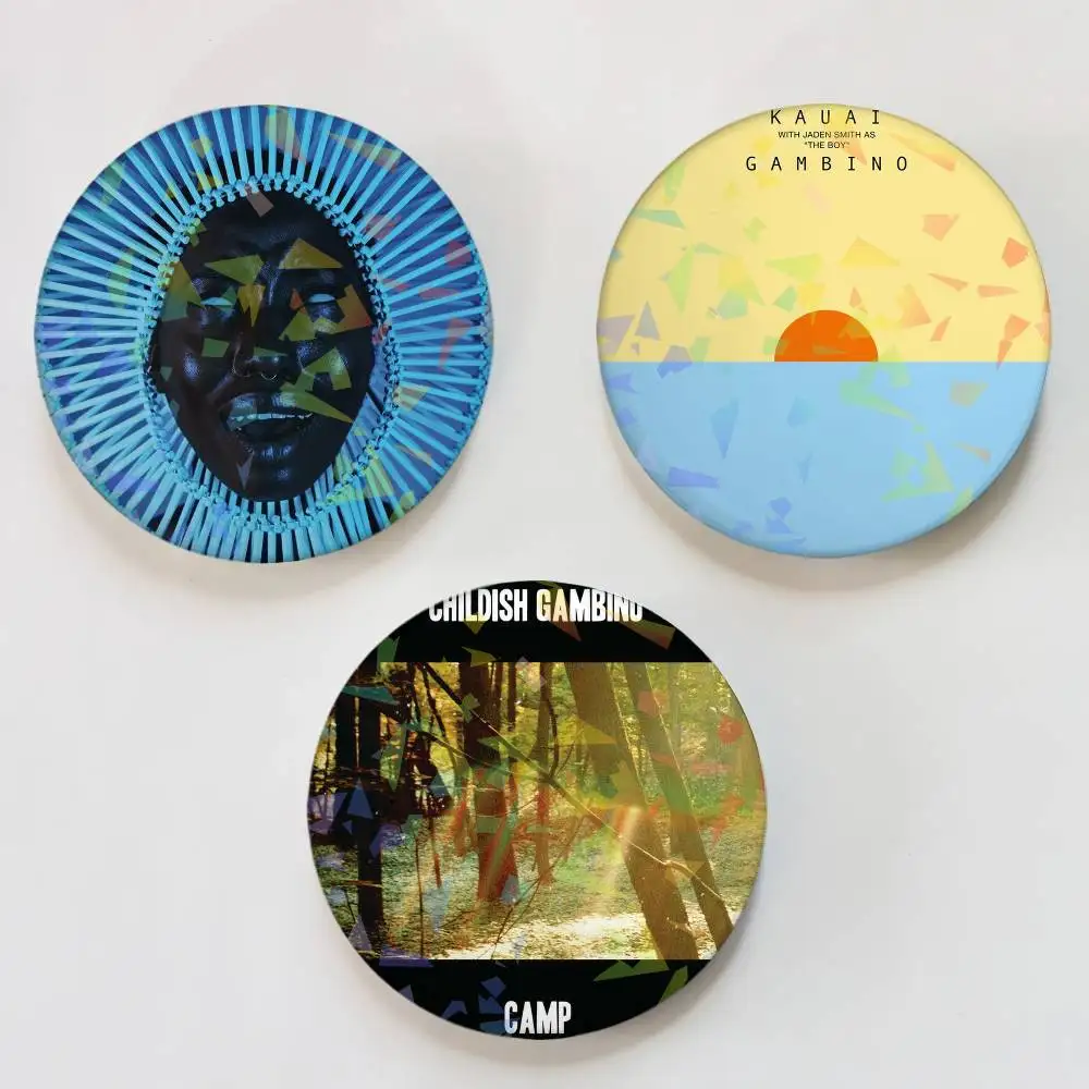 Rapper C-ChIldIsH-H G-GaMBInO-O Round Badge Lapel Pins for Backpacks Briefcase Laser Brooch Clothes Gifts