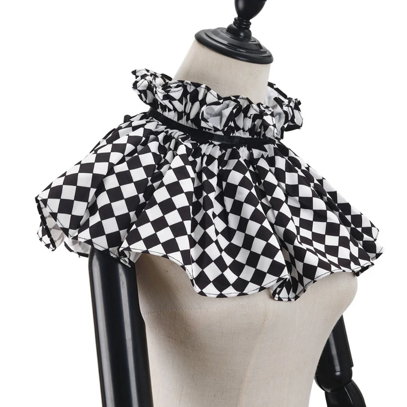 Detachable Clown Neck Collar Wrist Cuffs Set Black White Ruffle Shawl Fake Collar Cosplay Stage Performance Neck Accessories