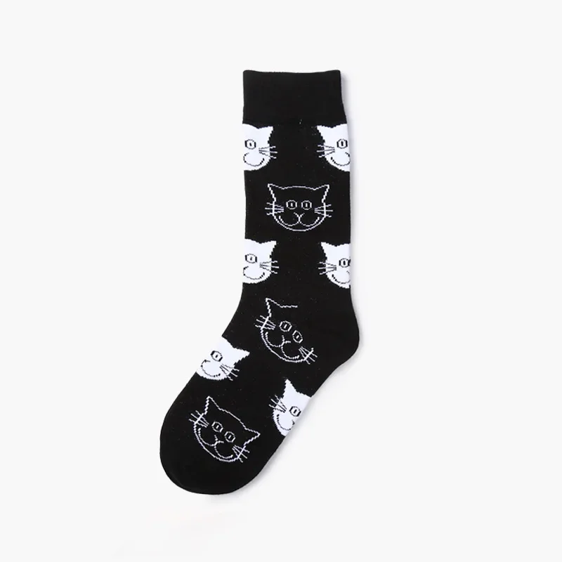 New Women Cotton Custom Socks Cat Cartoon Animal Funny Socks Cute Lovely Colorful Fashion Socks Meias носки аниме Black Pink