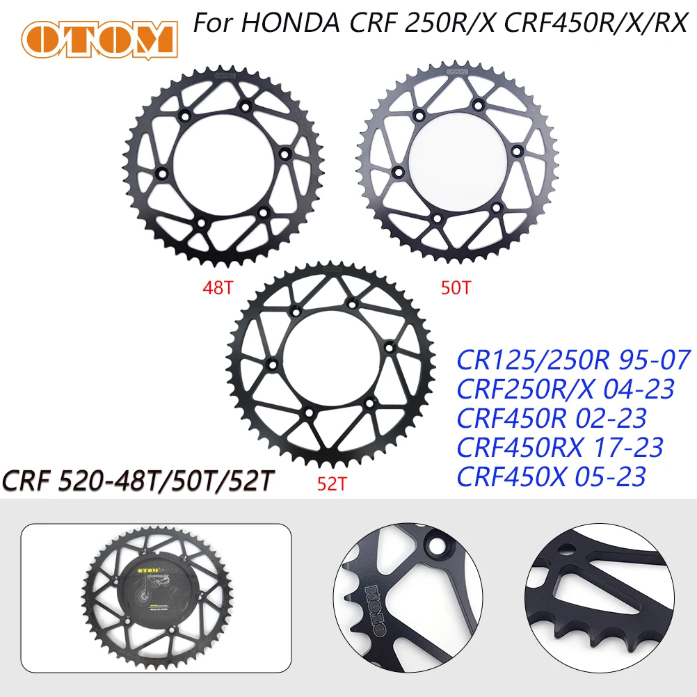 OTOM Motorcycle Rear Sprocket For HONDA CRF CR125/250R 48T 50T 52T 520 Chain CRF250R/X CRF450R CRF450RX CRF450X LightweightSteel