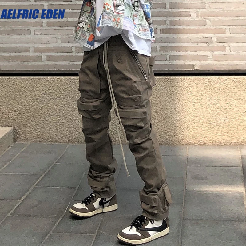 Aelfric Eden High Street Multi-pocket Drawstring Overalls Men Straight Vibe Style Casual Cargo Pant Hip Hop Loose Baggy Trousers