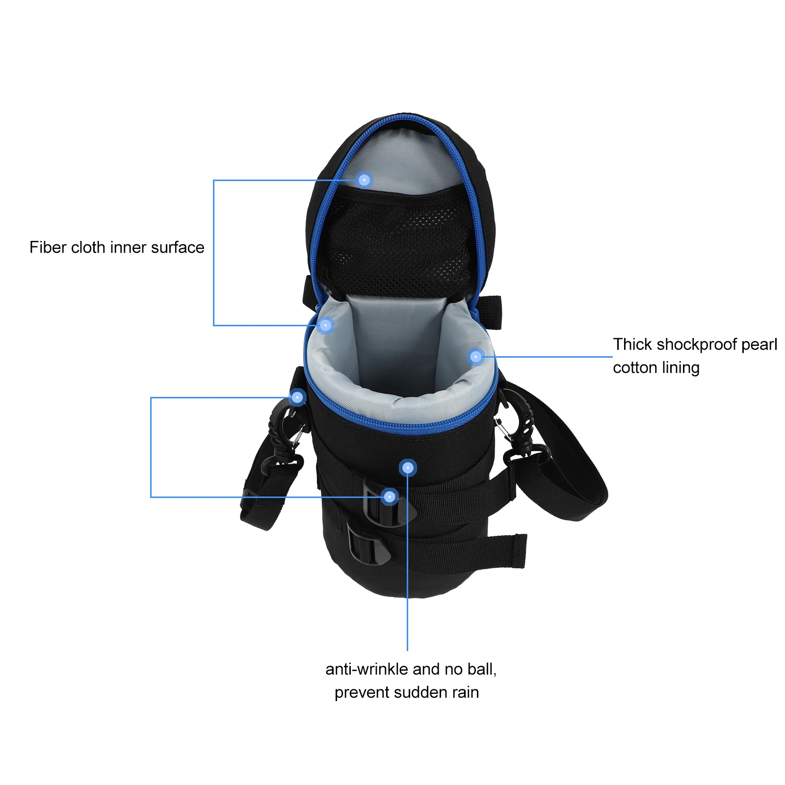 

Portable 23cm Black Shockproof Camera Lens Case Bag Waterproof DSLR Lens Pouch Lightweight Compact Photographer Gift Adjustable