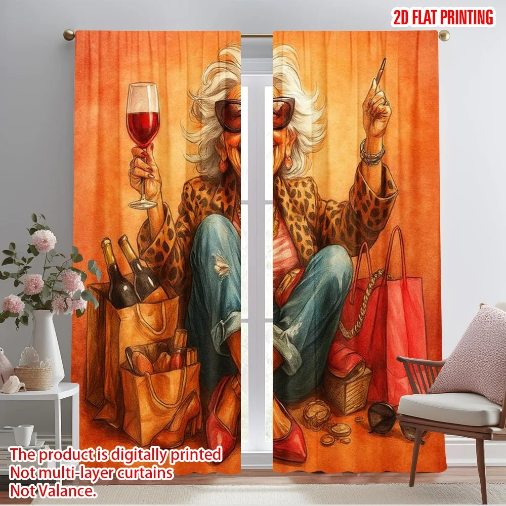 

2pcs,2D plane printing Print Curtains Retirement Glamour Polyester (without rod) Decorations Inside Use for Bedroom, Living Room