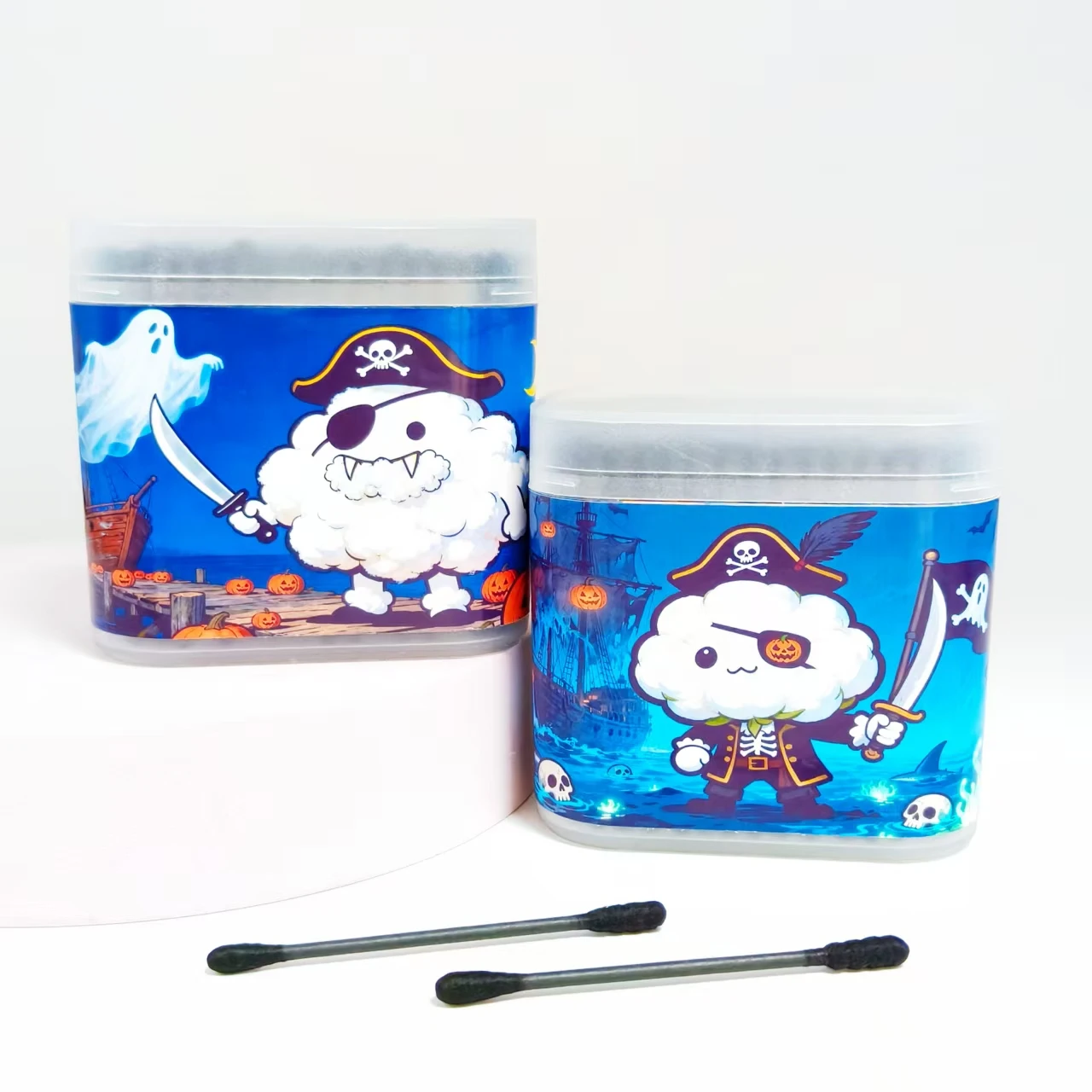 

400 шт./600 шт., ватный шар с пиратским узором на тему Хэллоуина, праздничный подарок, черный двусторонний ватный тампон