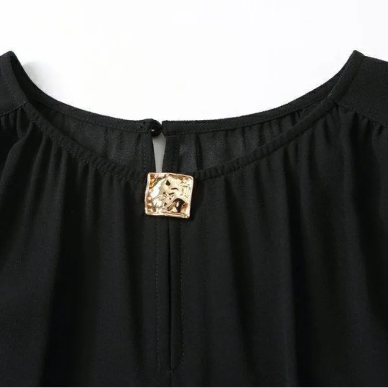 Spring and Autumn Women's Pullover Round Neck Solid Diamonds Loose Fit Long Sleeve Chiffon Shirt Fashion Elegant Commuter Tops