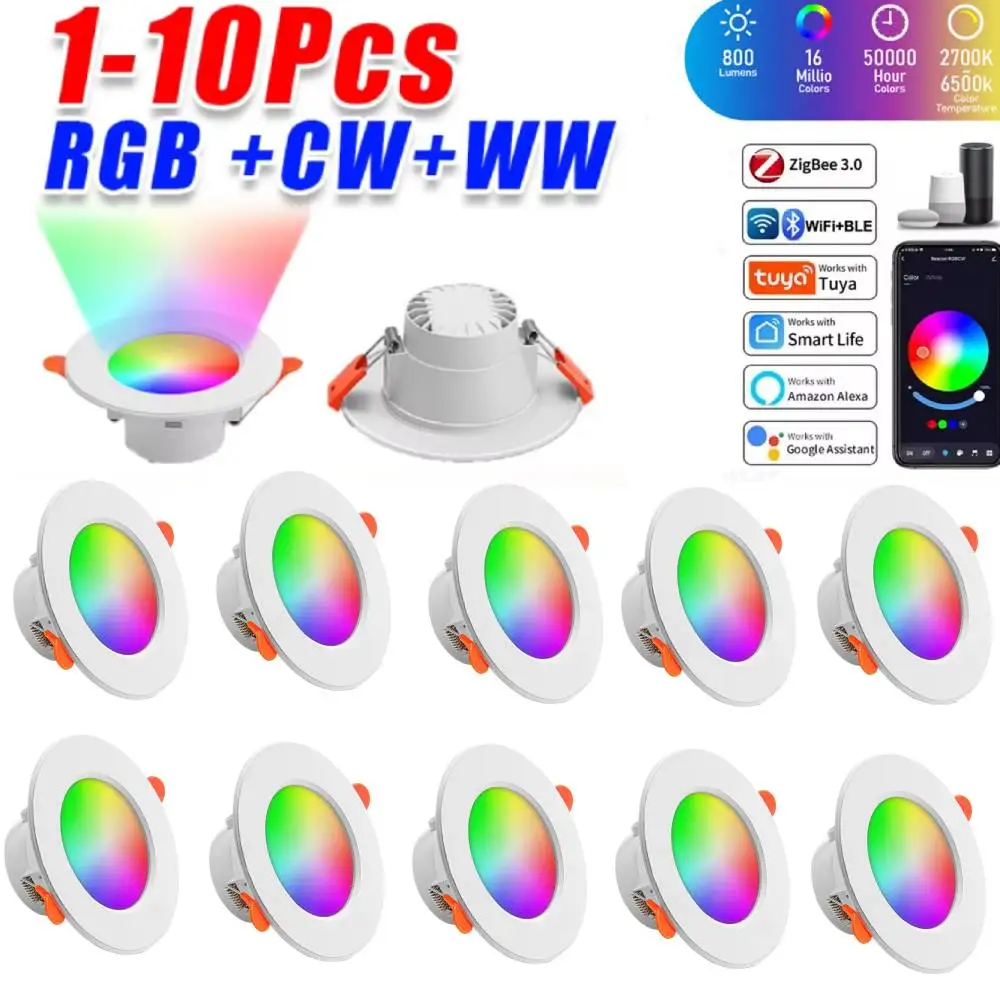 

1-10 шт. светодиодный потолочный светильник с регулируемой яркостью AC85-265V 10 Вт tuya интеллектуальное управление граффити голосовое приложение RGB CW полноцветный точечный потолочный встраиваемый