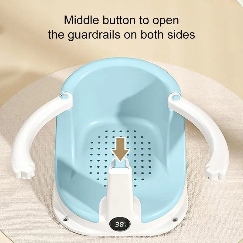 مقاعد حمام للأطفال الصغار كرسي جلوس مقعد استحمام للأطفال قابل للطي لدعم كامل الجسم مبطن مع مستشعر درجة الحرارة لعمر 0-3 سنوات