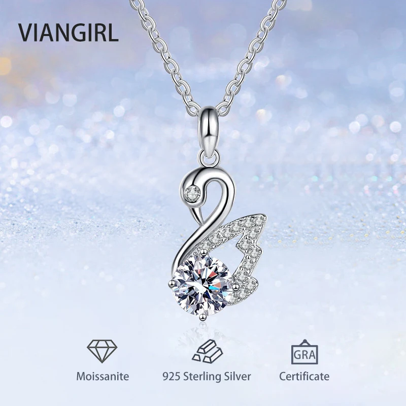 

1CT Real Moissanite Necklaces for Women 925 Sterling Silver Trendy Luxury Swan Design Diamond Pendant Jewelry Girl Birthday Gift