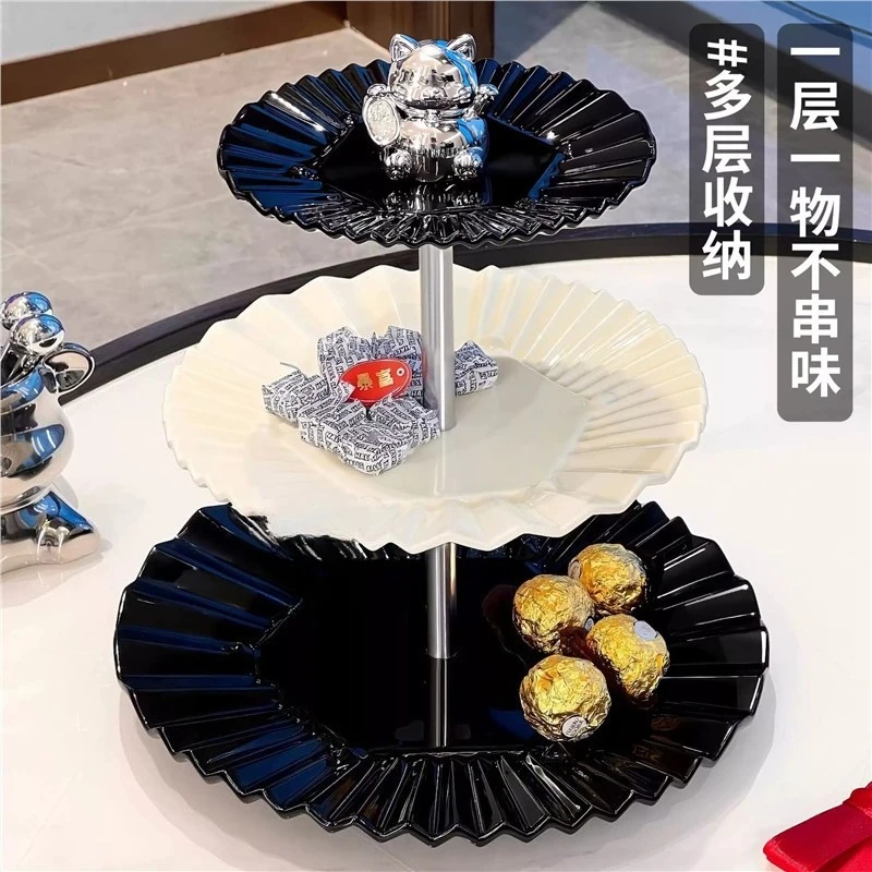 Luxury Multi Tier Ceramic Serving Stand Household Living Coffee Table Fruit Candy Plate Hotel Front Snack Cake Platter