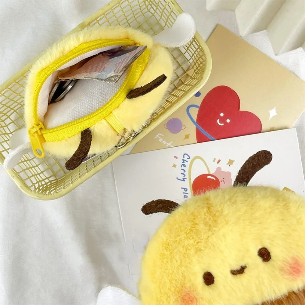 Cute Bee Plush Coin Purse, Saco De Auscultadores Dos Desenhos Animados, Presente pendente