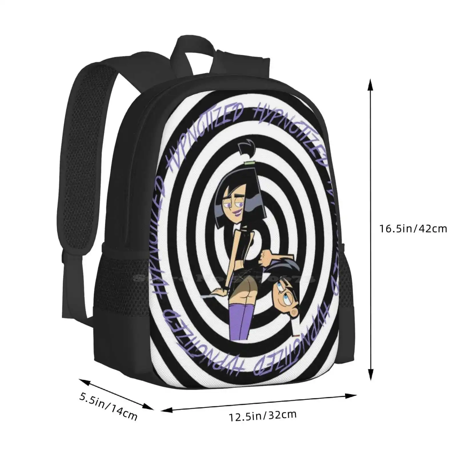 Rick Phantom Cartoon Backpack, Hipnotized Pattern Design, Bolsa de estudantes, Sam Mason Butt, Gótico, Menina, 2000s