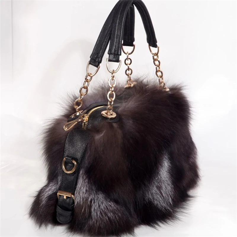 2023 Women\'s Real Fur Fluffy Handbag Luxury Fox Fur Crossbody Fur Bag New Large Capacity Single Shoulder Fur Bag