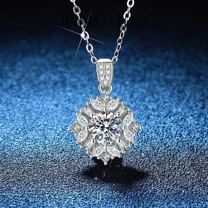 

HAIMAITONG PT950 Platinum Cross-border Hot Sale Moissanite Necklace Women's Versatile Snowflake Premium Pendant 1 Carat Moissani