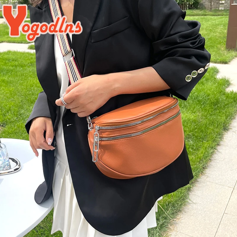 Yogodlns Wide Shoulder Strap Waist Bag Women Pu Leather Saddle Shoulder Crossbody Bag Female Fanny Pack Handbag bolsas feminina