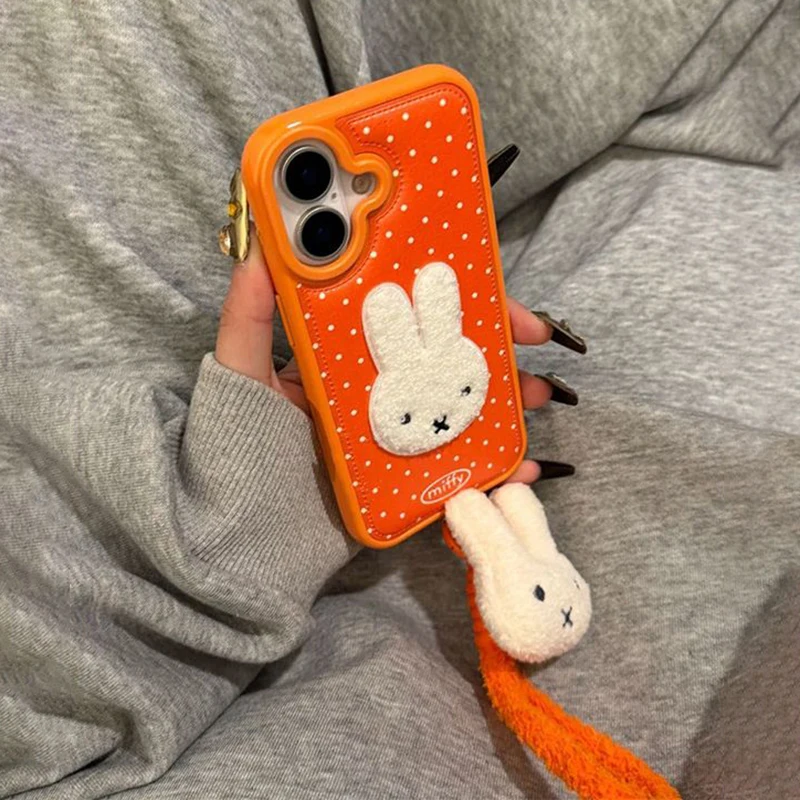 Cute Miffy Phone Shell Suitable for Iphone 17 16 15 14 Cartoon Orange Polka Dot Anti Drop Phone Case Anime Accessories Fans Gift