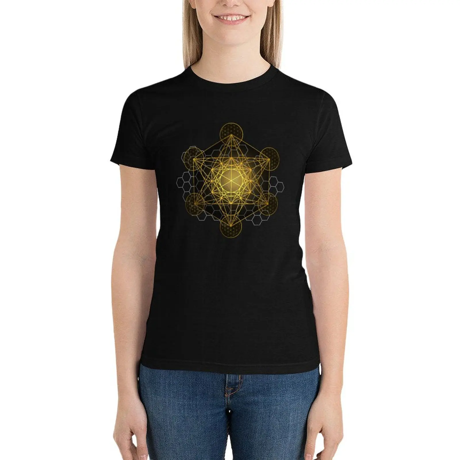 

Sacred Geometry Metatron's Cube T-Shirt graphics Female clothing western t-shirt dress for Women