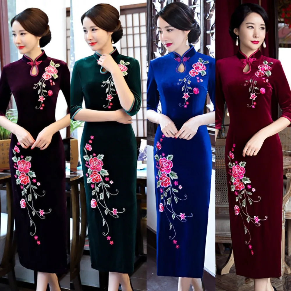 

Traditional Chinese Dress Qipao Chinese Style Dress for Women Clothing Cheongsam Ethnic Style Vintage Streetwear Party Autumn
