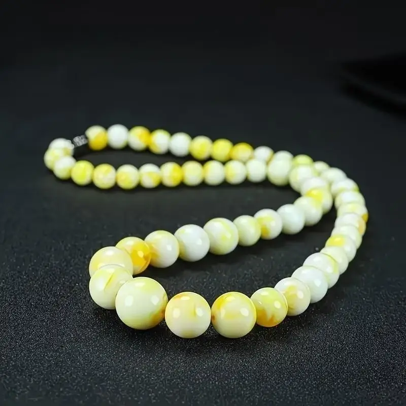 The Second-generation Amber Beeswax Round Bead Necklace Is Warm and Shiny, Daily Wear Elegant Neck Jewelry Crafts
