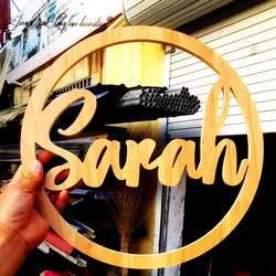 Custom Wooden Name in Circle Frame, Family Letter Decor, Personalized Sign, Wedding Gift