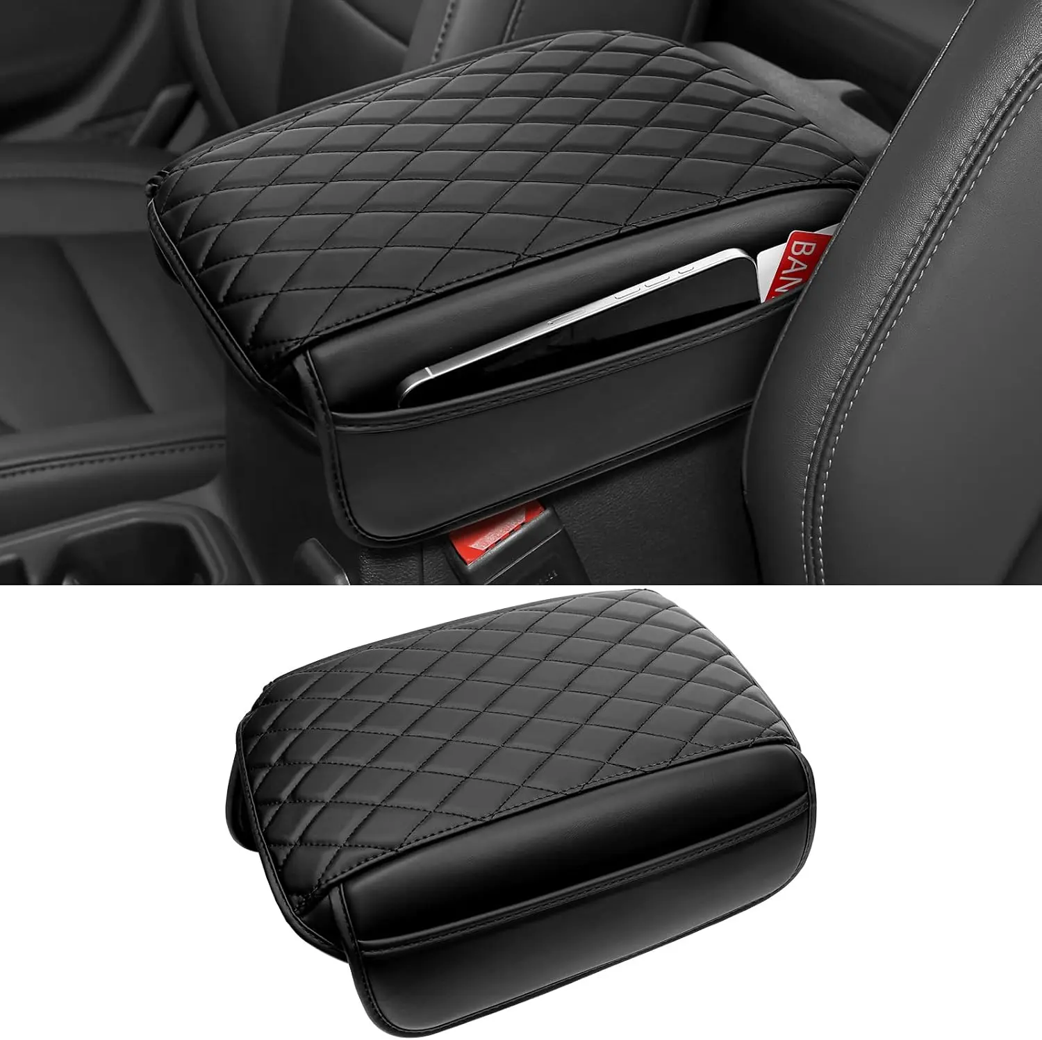 

Center Console Armrest Cover Compatible For 2018-2025 Jeep Wrangler JL JLU 2020-2025 Jeep Gladiator JT Accessories Black Leather