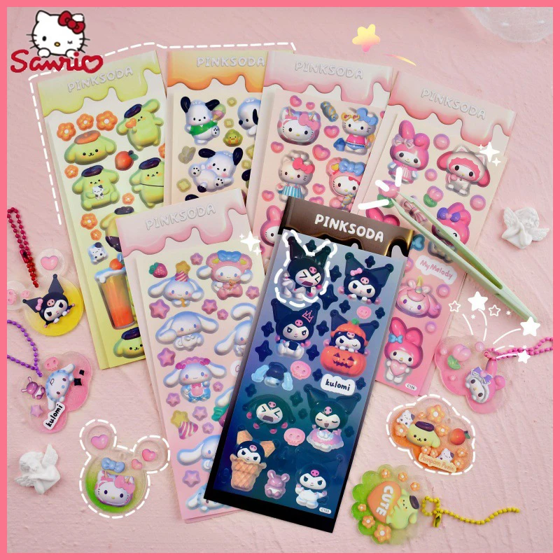 Sanrio Creative 3d Laser Kawaii Stickers Hellokitty Pochacco Cartoon Fine Flash Diy Ledger Stickers Decorative Material Gifts