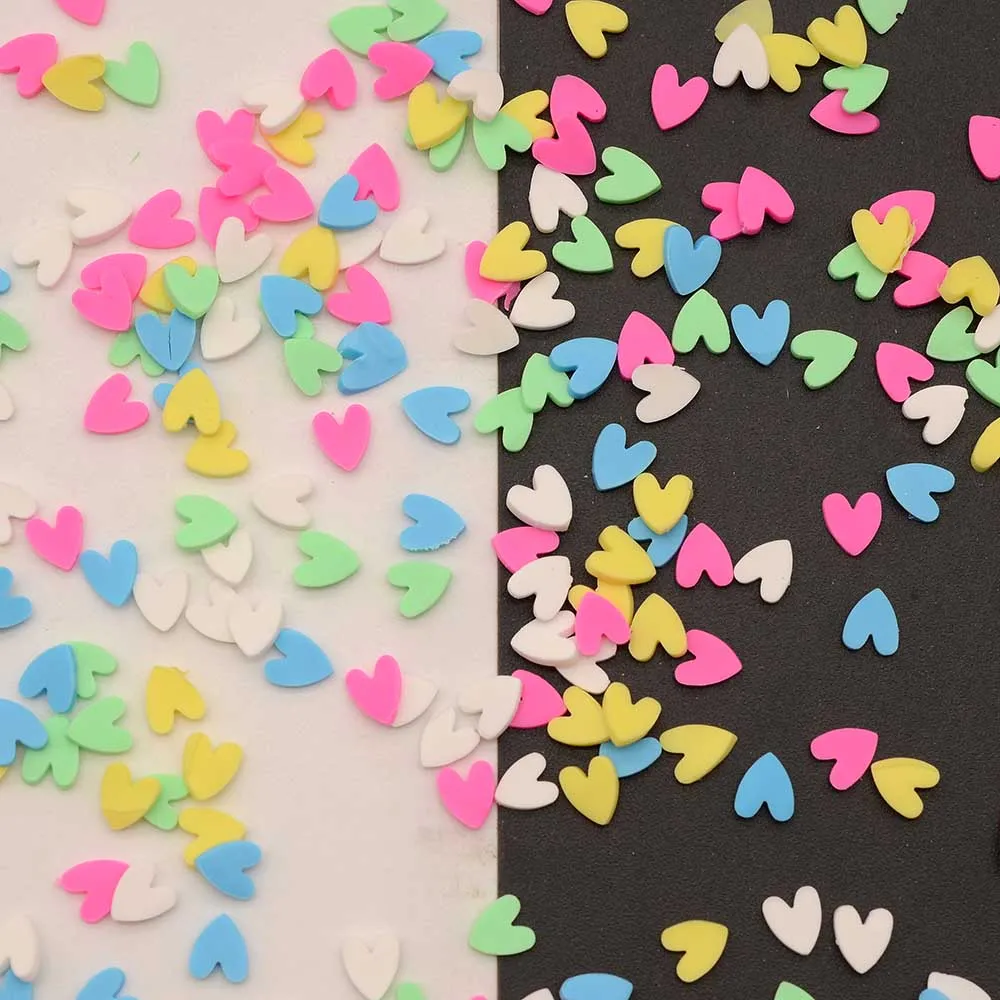 100G/Lot 5mm Polymer Clay Slices Heart Sprinkles Lovely Confetti for Crafts Making, DIY