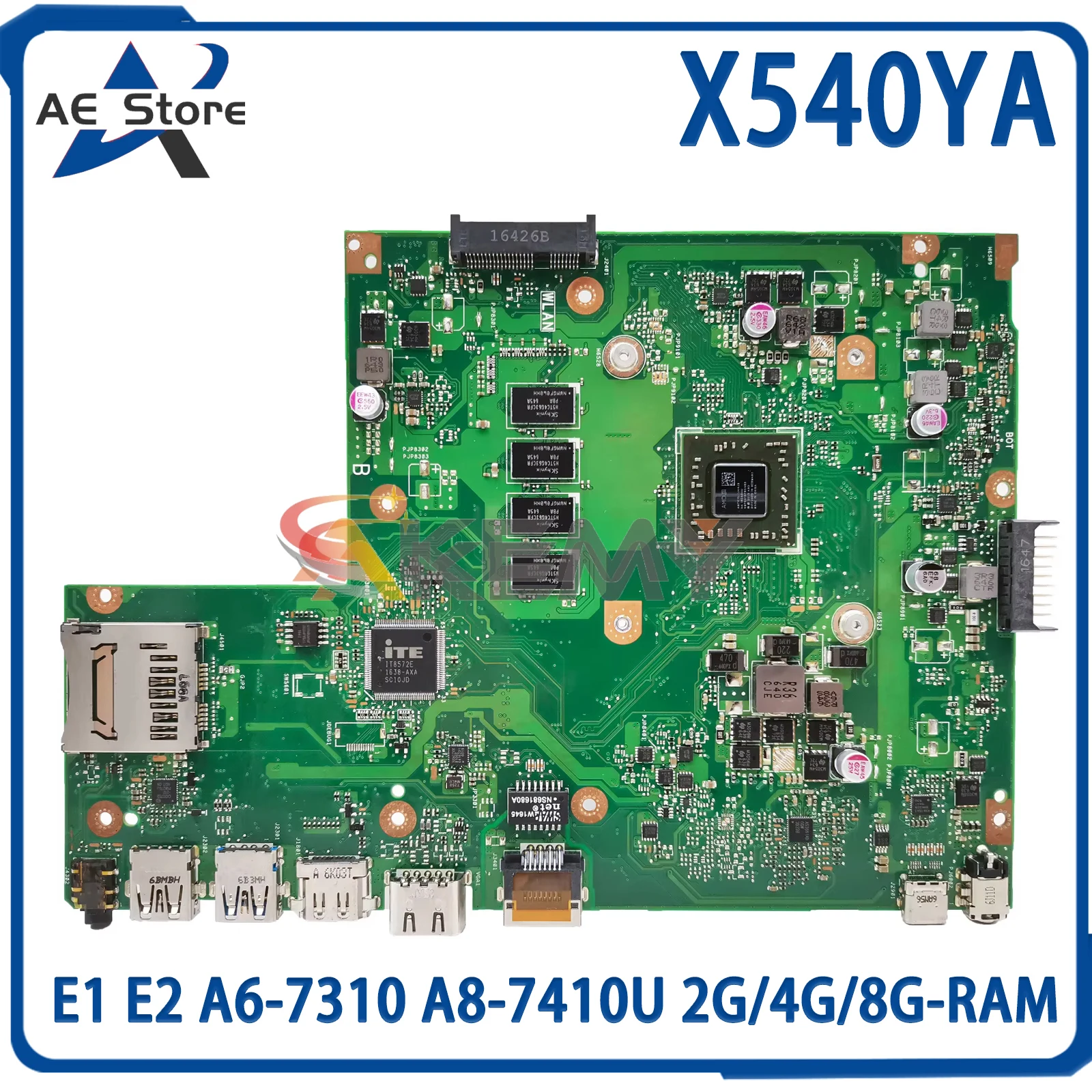 AE X540YA Mainboard For ASUS Vivobook R540YA F540YA A540YA D540YA laptop motherboard With E1 E2 A6-7310 A8-7410U 2G/4G/8G-RAM