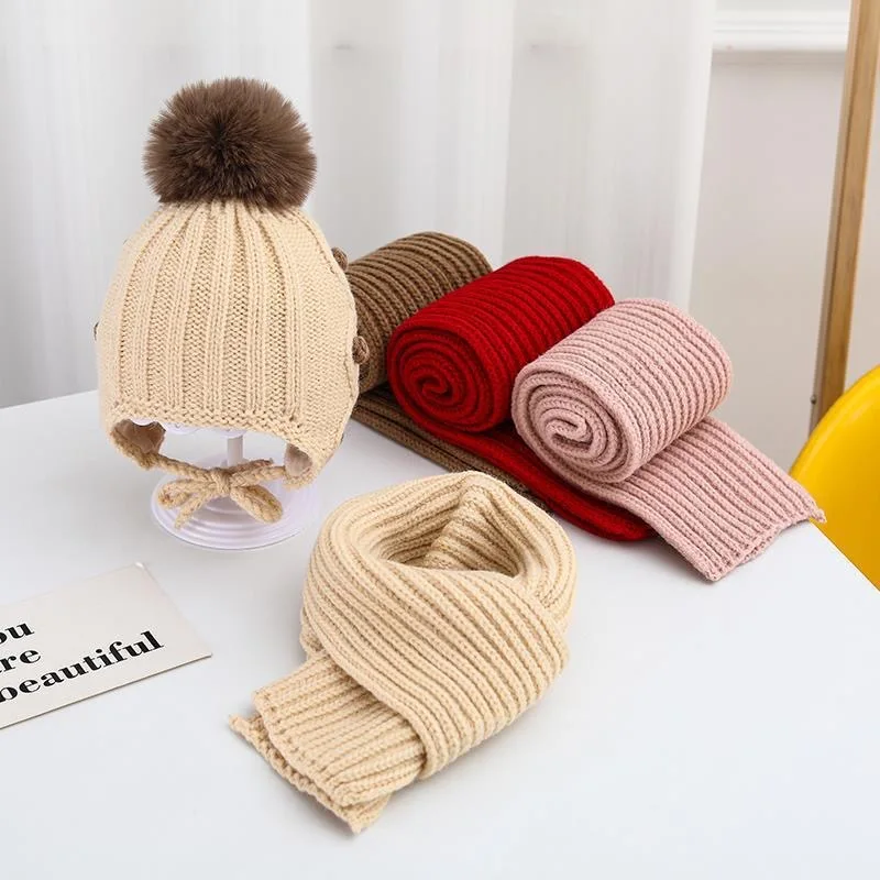 Korean version of the children's sets of knitted ear protection hat Yankee autumn and winter small children baby warm woolen cap