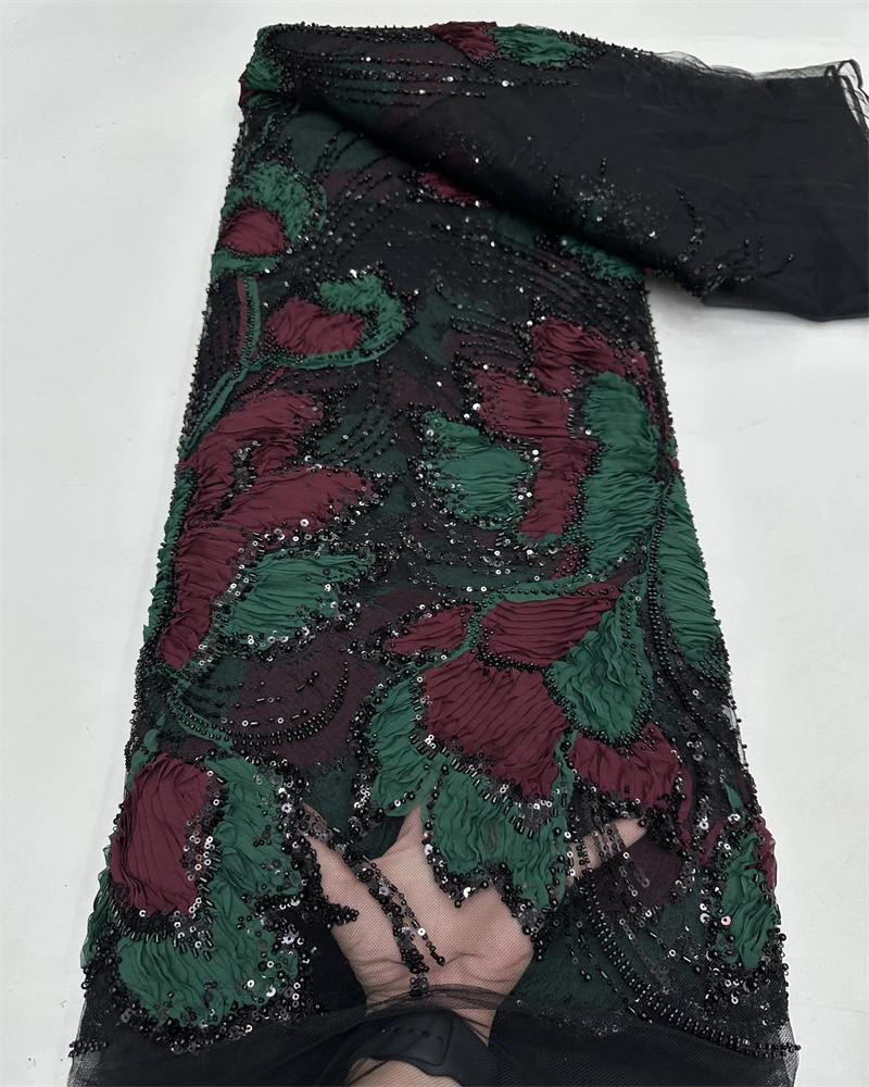 

African Luxury Beaded Fabric Sequins Groom Embroidery French Tulle Lace for Wedding Sewing Latest Style