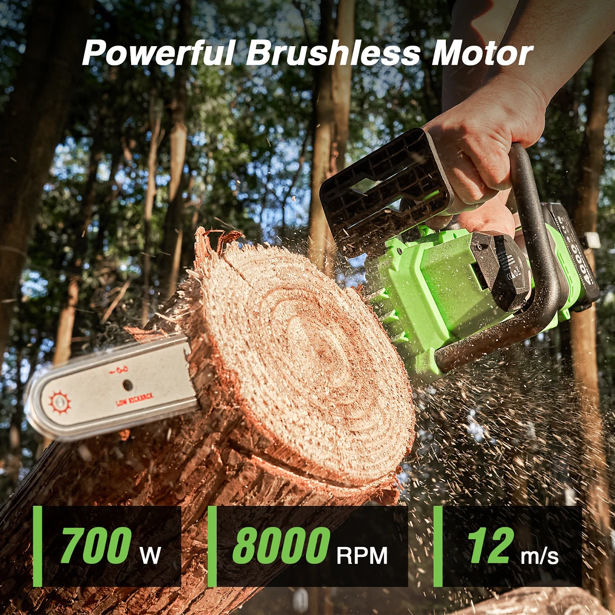 TaskStar Bürstenlose 12-Zoll elektrische Kettensäge wiederaufladbare Schnurlose Holz Schneiden Power Tool Fit Makita 18V Batterie (mit 2 4.0Ah Batterien) – Detail 3