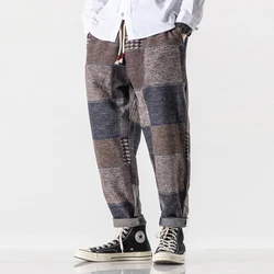 Spring Autumn Wool Pants Men Hip Hop Streetwear Color Block Patchwork Pants Vintage Straight Pants Male