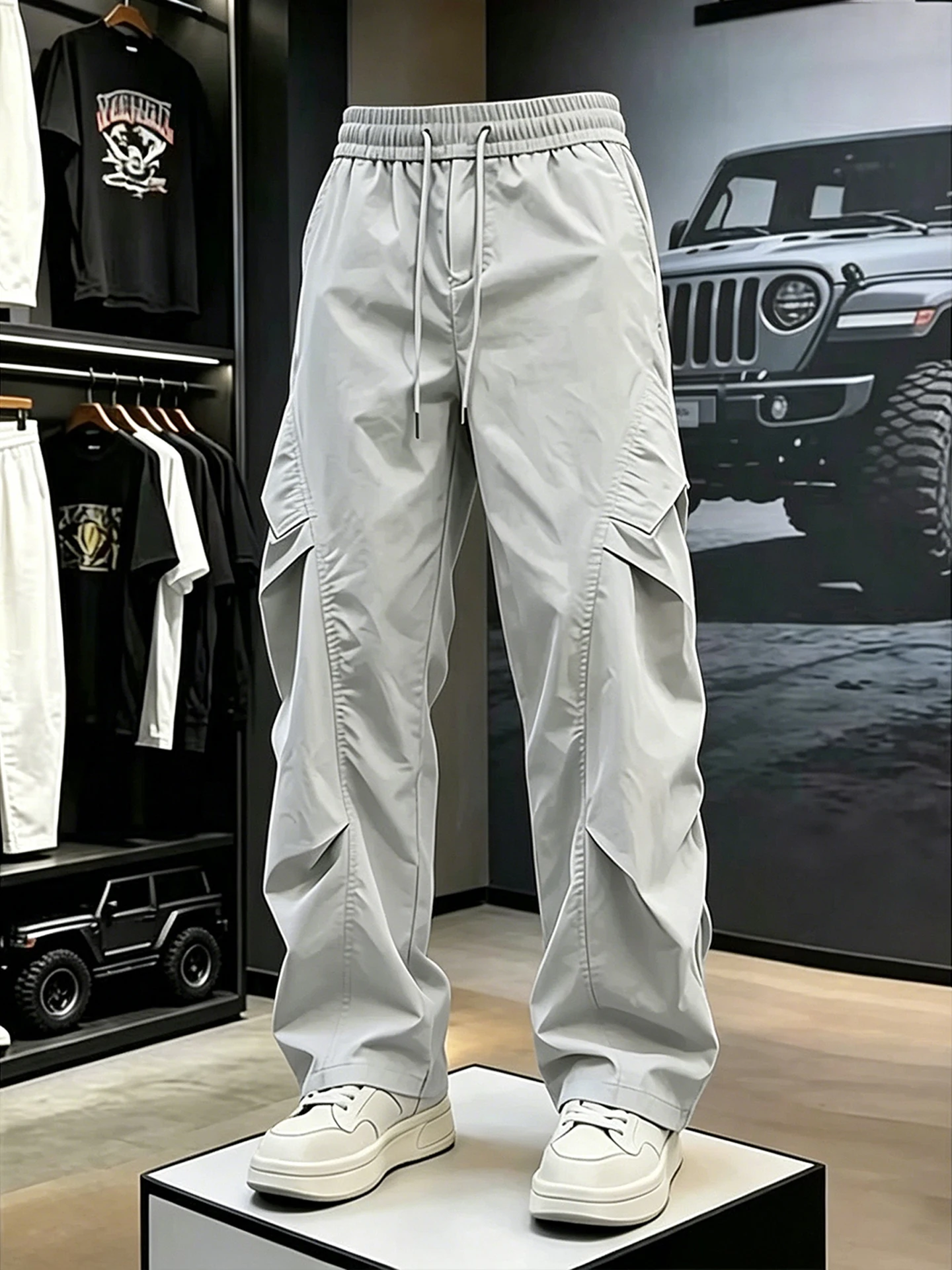 Quick Dry Pleated Ice Silk Men's Summer Thin Straight Leg Pants Outdoor Waterproof Sports Climbing Trousers Fashionable Casua...