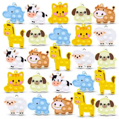 7-21Pcs 만화 동물 팝 키 체인 매달려 스트레스 릴리프 장난감 어린이 생일 파티는 게스트 선물 Goodie Bag Piniata Filler를 선호합니다