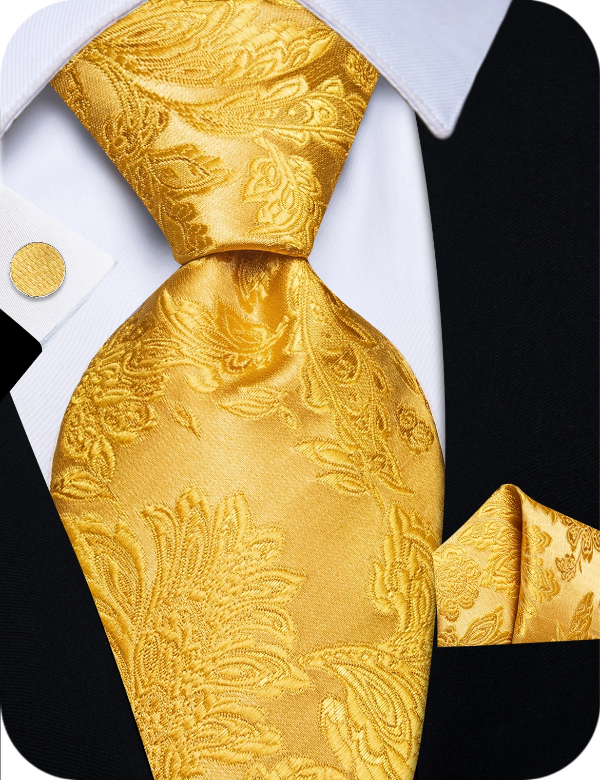 3Pcs Vintage Paisley Tie Set Mens Tie Handkerchief Cufflinks Set for Wedding Formal Business Banquet Party Groom Interview